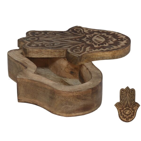 Decoración - Caja Hamsa mano Fátima de madera