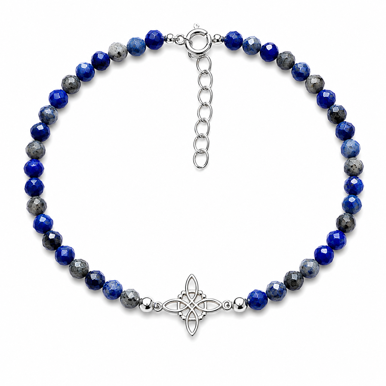 Plata - Pulsera Lapislázuli facetado con Nudo de Bruja