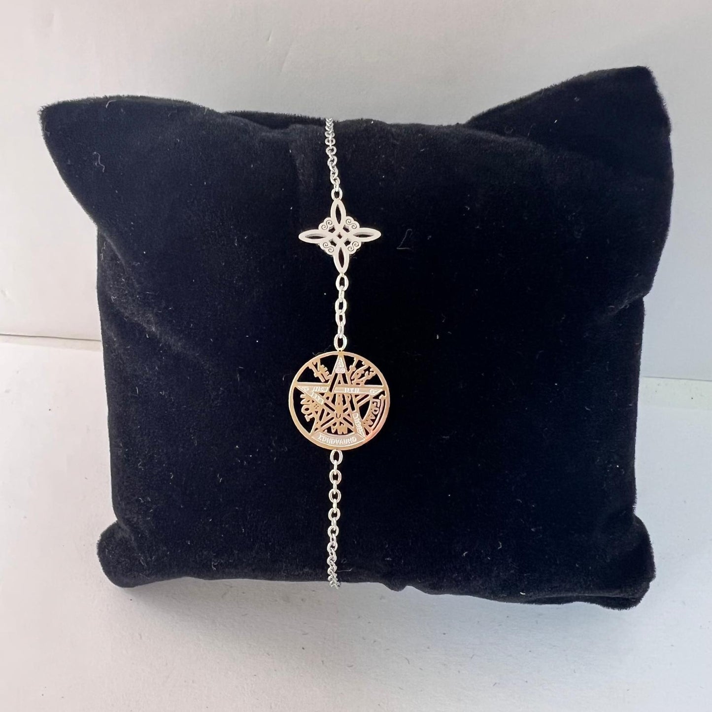 Pulsera - Acero Doble Protección (Nudo Bruja y Tetragramatón)