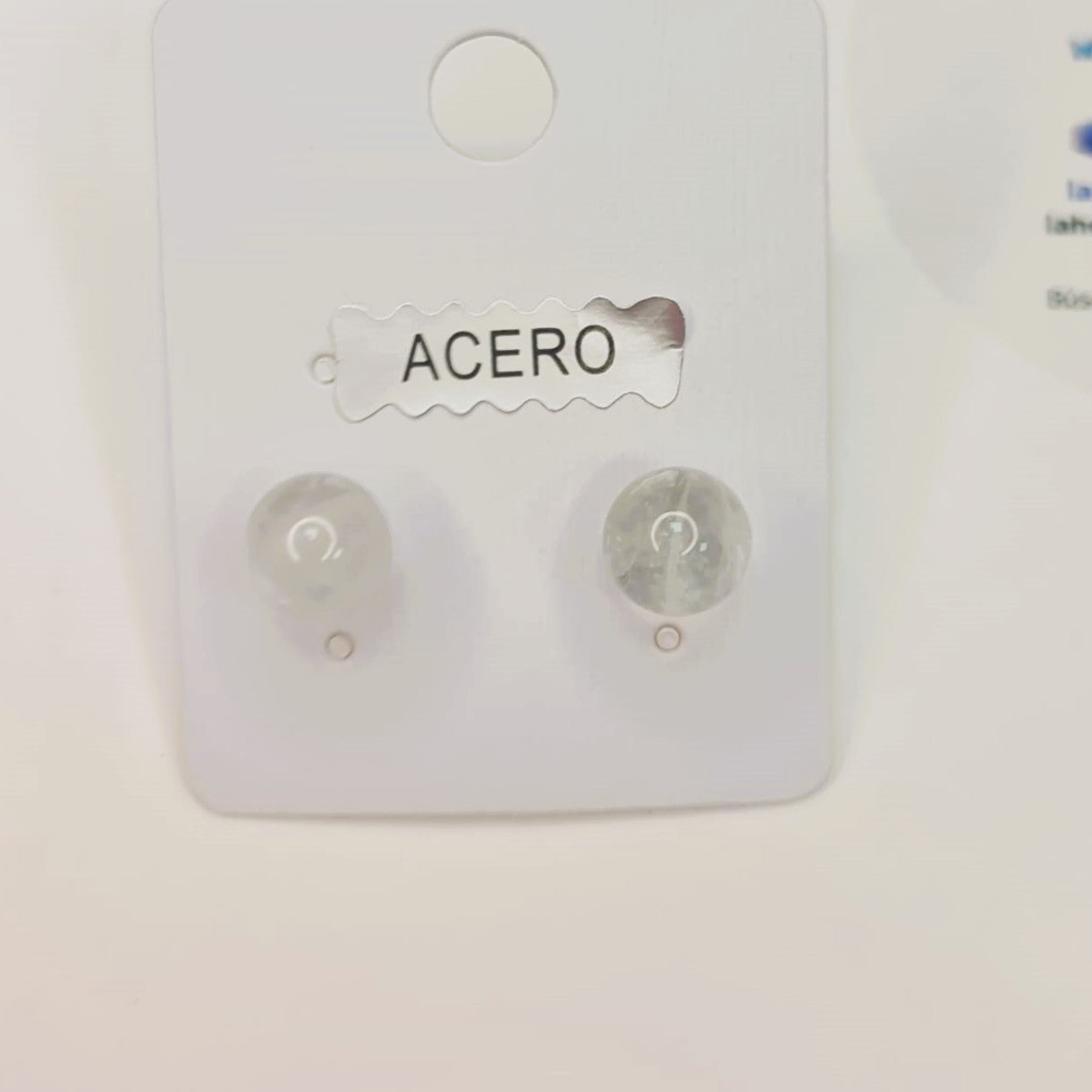 Pendientes Acero Bola Cuarzo Blanco