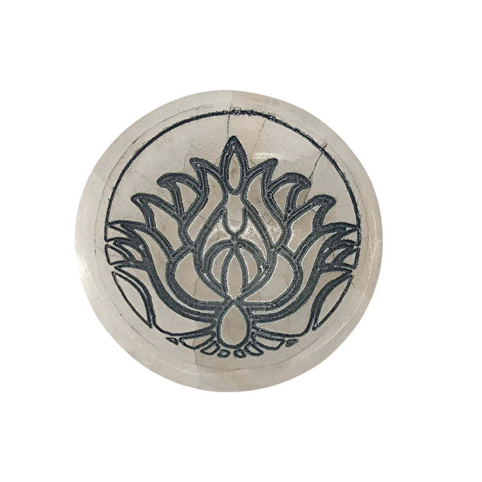 Selenita - Cuenco Grabado Flor De Lotto 10 Cms