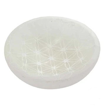 Selenita - Cuenco  Grabado Flor De La Vida 10 Cms