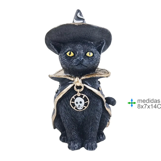 Figura - Gato Wicca Resina 8 x 7 x 14 cm
