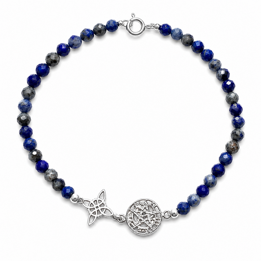 Plata - Pulsera Lapislázuli facetado con Doble Protección