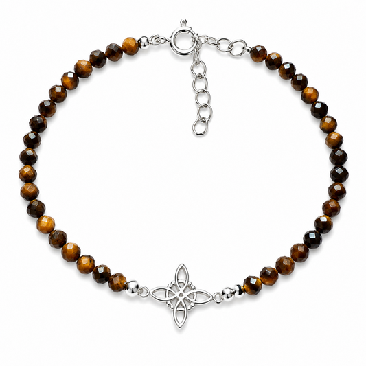 Plata - Pulsera Ojo de Tigre facetado con Nudo de Bruja