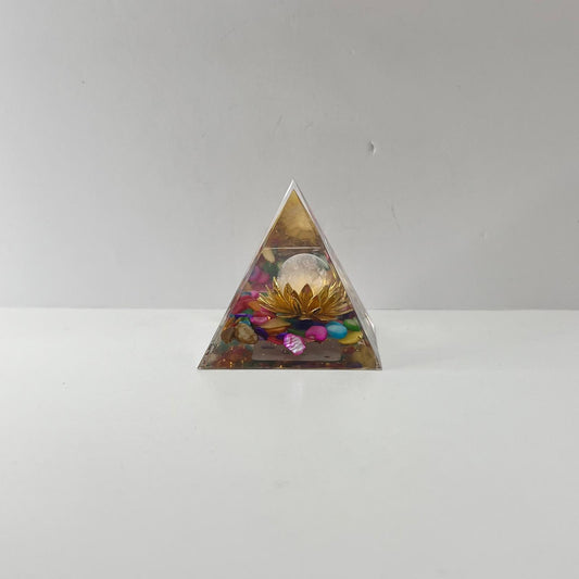 Orgonita - Ágata Multicolor y Esfera Cuarzo Cristal