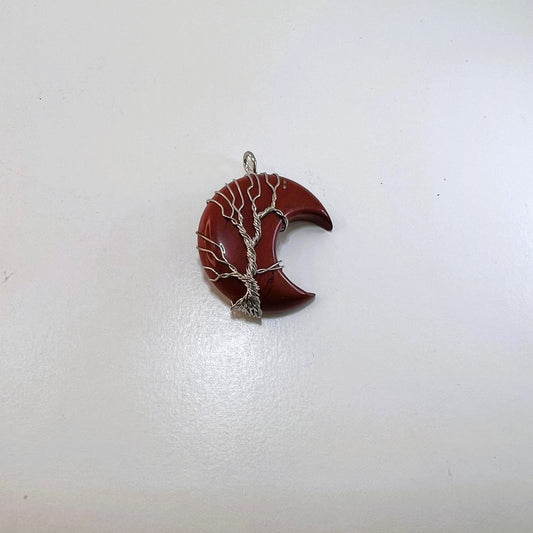 Colgante - Luna Jaspe Rojo Engarzada Árbol de la Vida