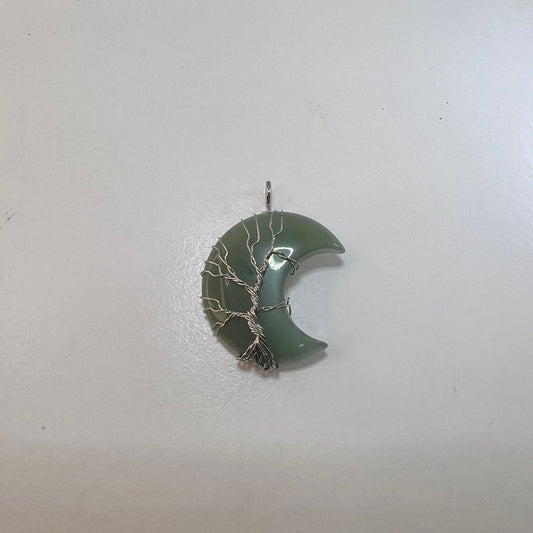 Colgante - Luna Aventurina Verde  Engarzada Árbol de la Vida