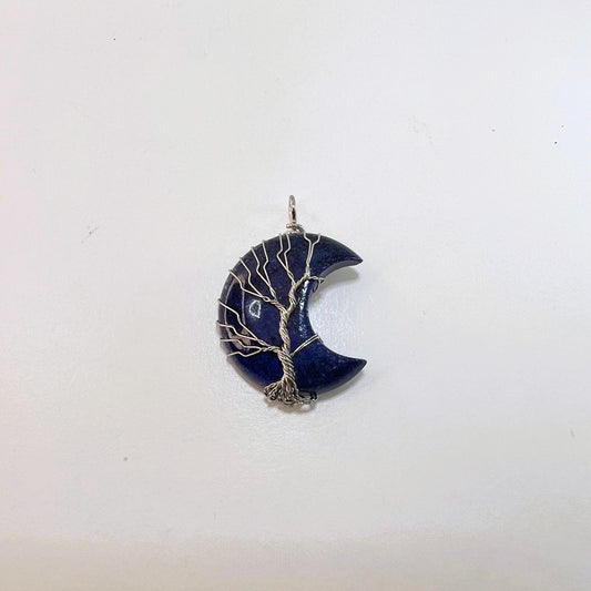 Colgante - Luna Lapislázuli Engarzada Árbol de la Vida