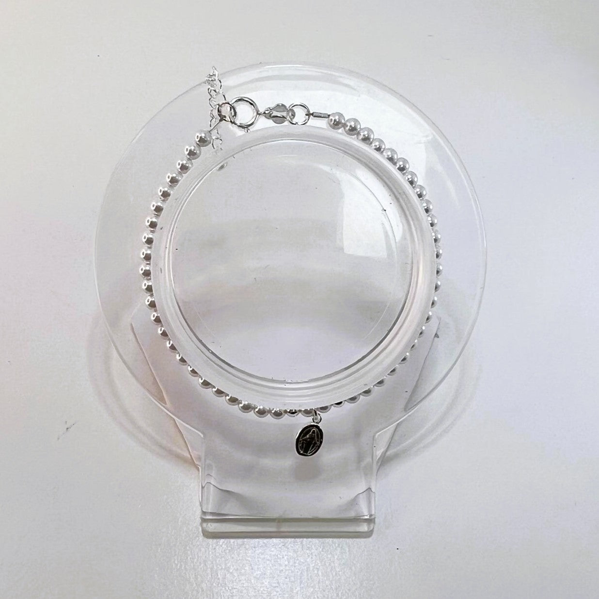 Plata - Pulsera de Perlitas con Dije de La Milagrosa