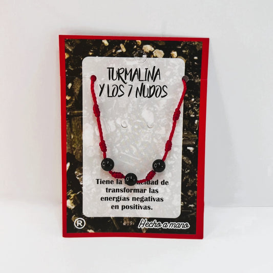 Pulsera - Roja 7 Nudos con Turmalina