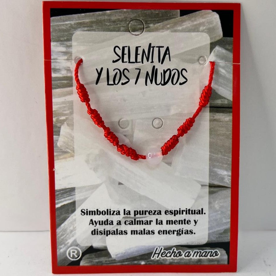 Pulsera - Roja 7 Nudos con Selenita