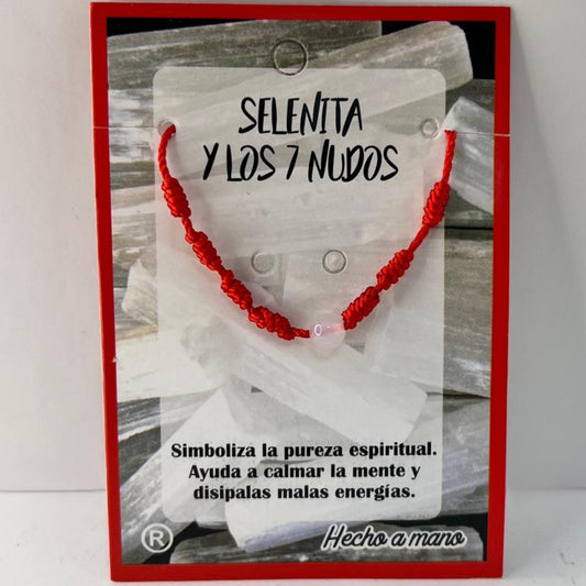 Pulsera - Roja 7 Nudos con Selenita