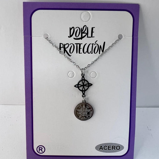 Collar - Acero Doble Protección ( Nudo Bruja y Tetragramatón)