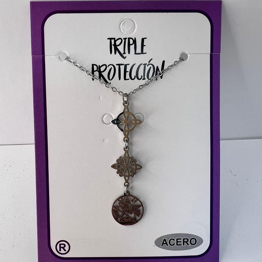 Collar - Acero Triple Protección ( Dos Nudos Bruja y Tetragramatón)