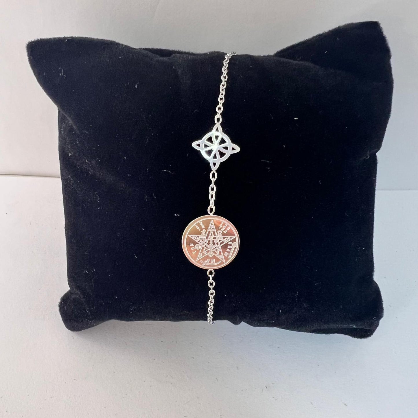 Pulsera - Acero Doble Protección (Nudo Bruja y Tetragramatón)