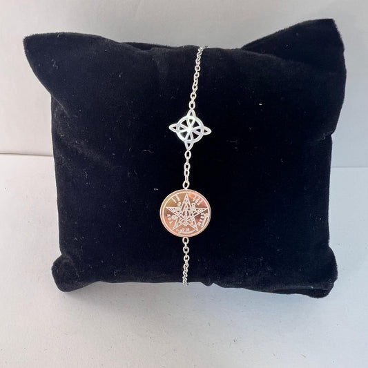 Pulsera - Acero Doble Protección (Nudo Bruja y Tetragramatón)