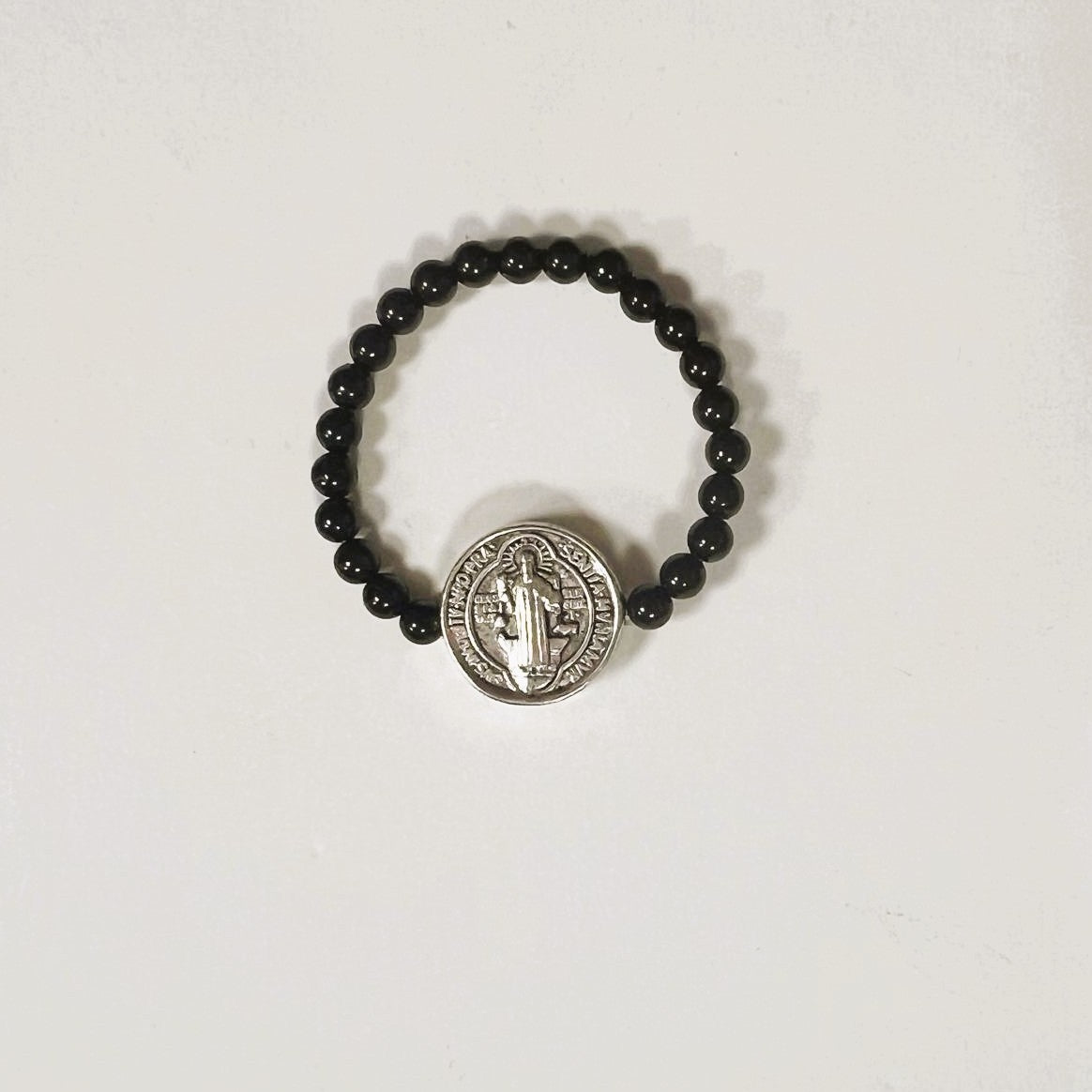 Anillo - Elástico Turmalina Negra con San Benito