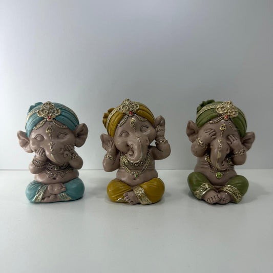 Figura - 3 Elefantitos de Oír, Ver y Callar (Azul, Amarillo y Verde)