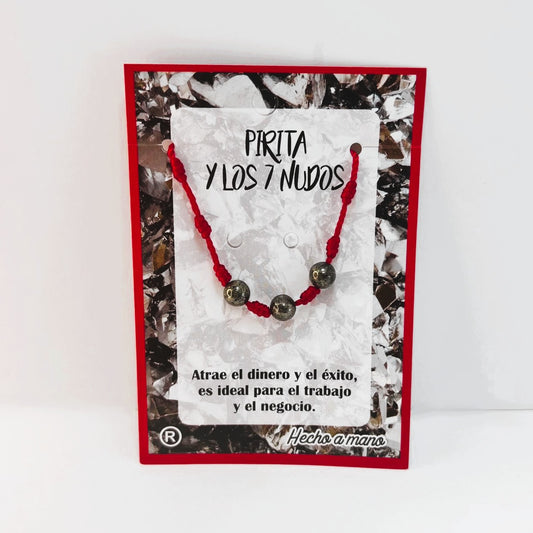 Pulsera - Roja 7 Nudos con Pirita