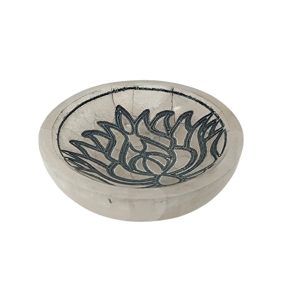Selenita - Cuenco  Grabado Flor De Lotto 10 Cms