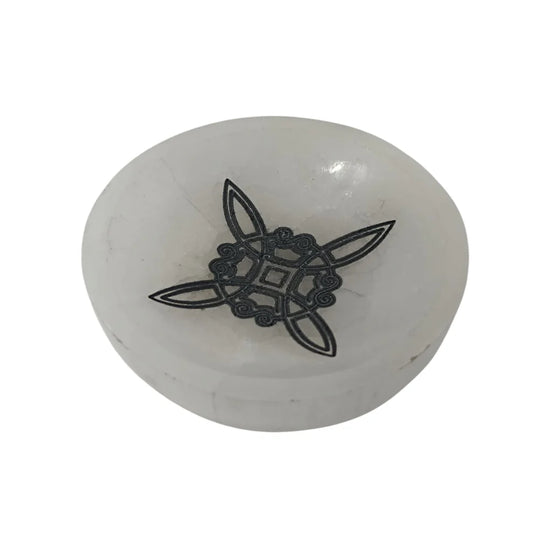 Selenita - Cuenco Grabado Nudo De Bruja 10 Cms