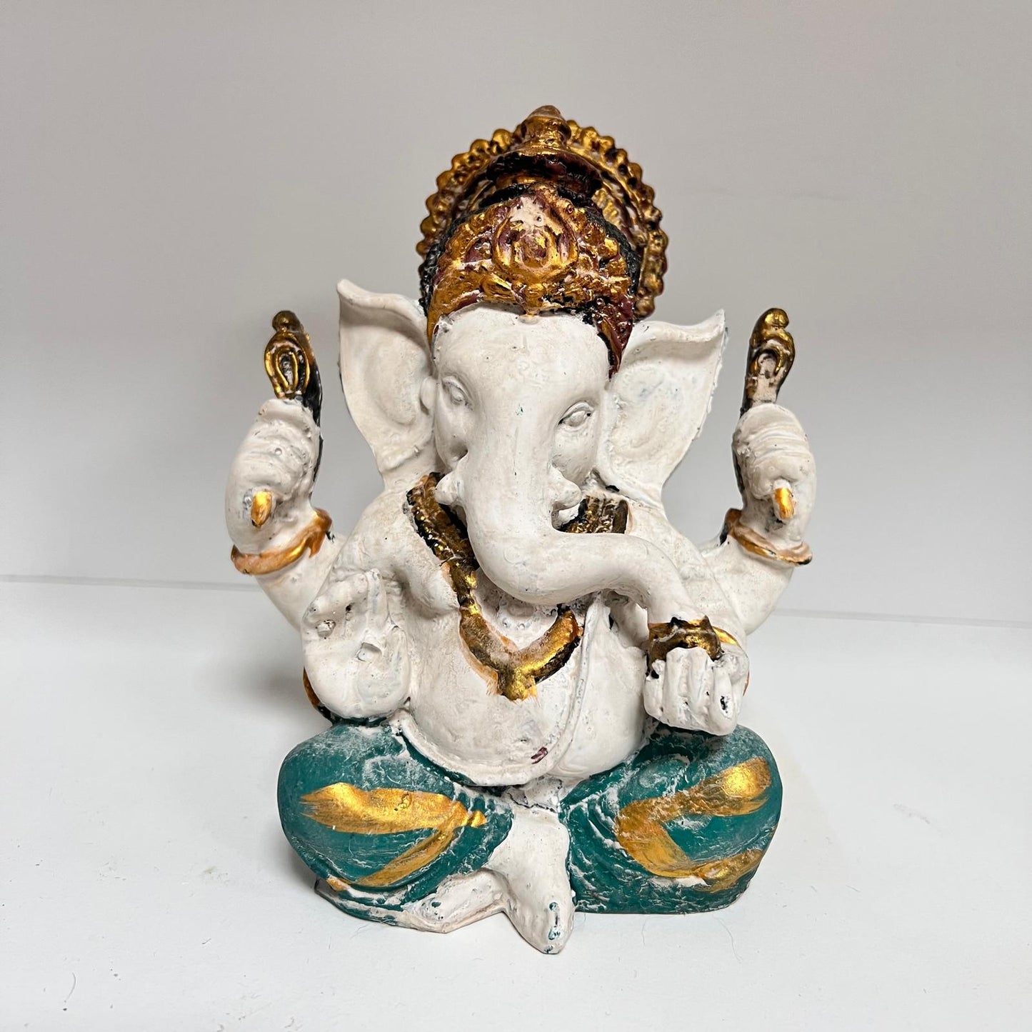 Figurine - Ganesha Blanc et Vert (13cm)