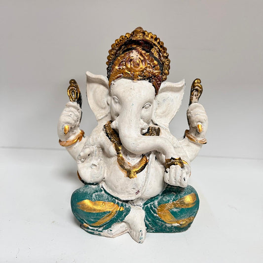 Figura - Ganesha Blanca con Verde ( 13cm)
