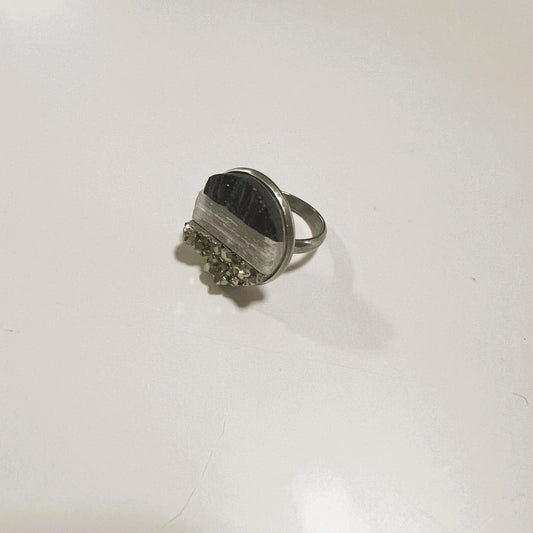 Anillo - Ajustable Pirita, Selenita y Turmalina Negra