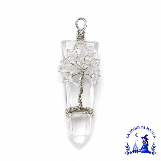 Colgante - Punta Plana de Cuarzo con Herkimer y Baño de Plata