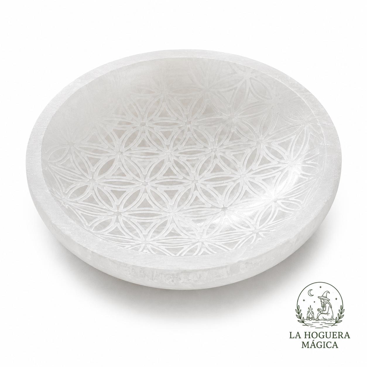 Selenita - Cuenco  Grabado Flor De La Vida 12 Cms