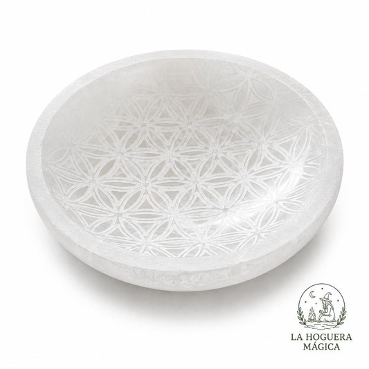 Selenita - Cuenco  Grabado Flor De La Vida 12 Cms