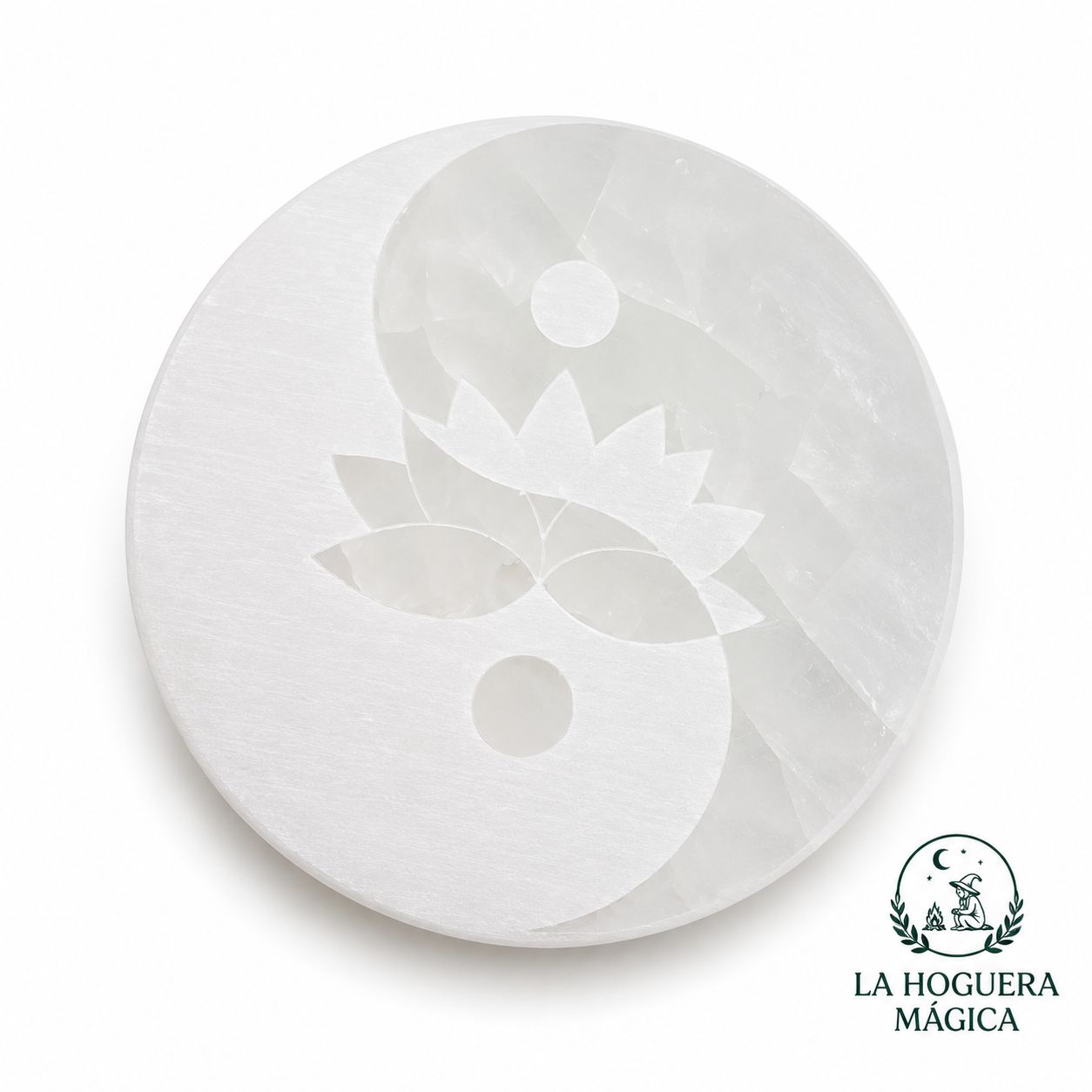 Selenita - Placa Ying Yang + Flor de Loto
