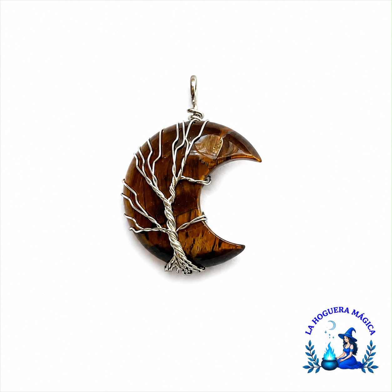Pendentif - Lune Œil de Tigre sertie
