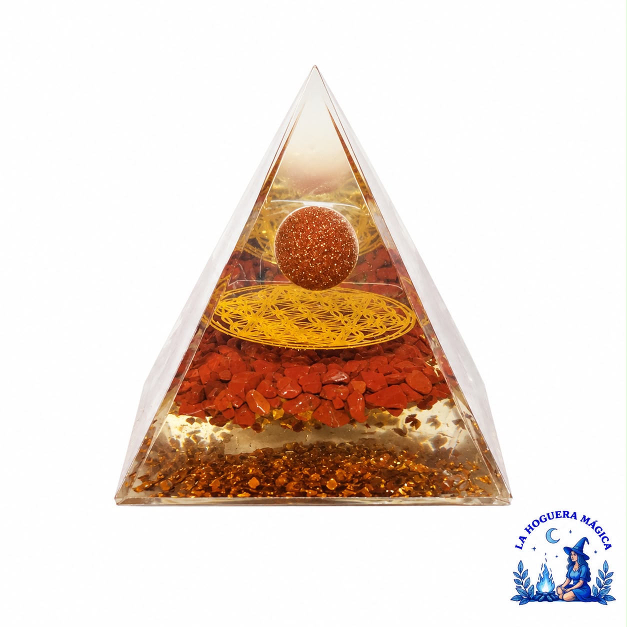 Orgonit – Roter Jaspis mit goldener Aventurin-Kugel