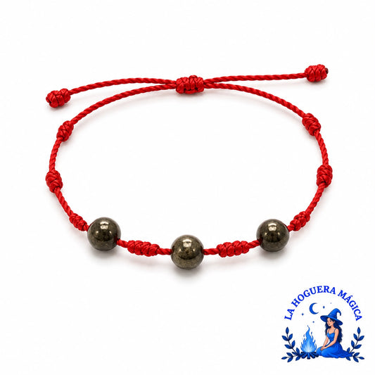 Pulsera - 7 Nudos Roja con Pirita