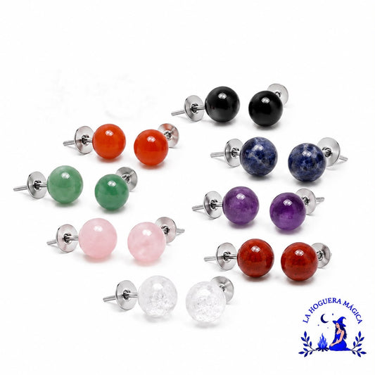 Pendientes - Acero con bolita de Mineral