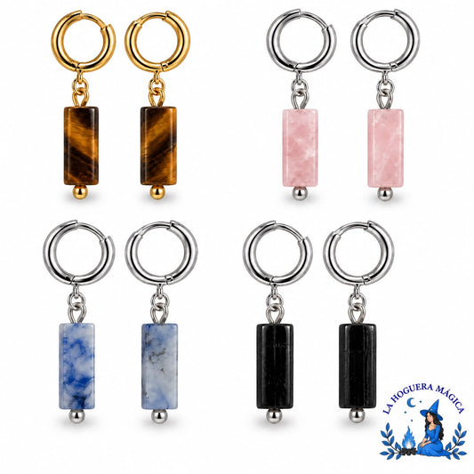 Pendientes - Aro de  Piedra Natural en Acero