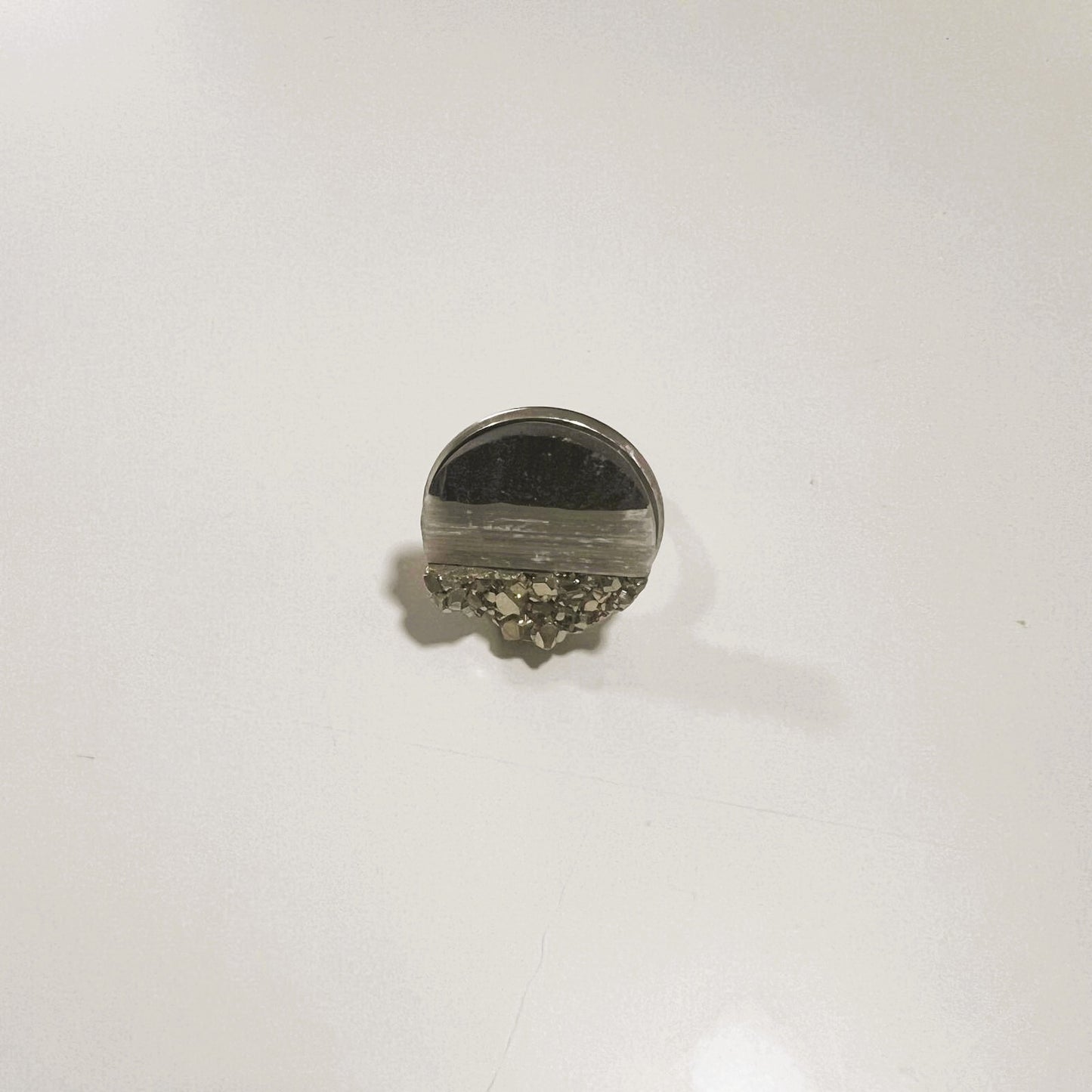 Anillo - Ajustable Pirita, Selenita y Turmalina Negra