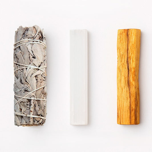 Sahumerio - Pack Atadito Salvia Blanca, Palo Santo y Selenita