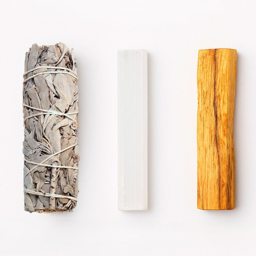 Sahumerio - Pack Atadito Salvia Blanca, Palo Santo y Selenita